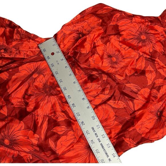 J Crew‎ Collection Dress WMNS 8 Red Floral Cupro Blend Halter Ruffle Open Back - Picture 3 of 13